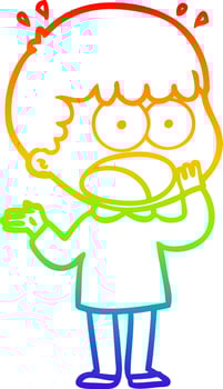 rainbow gradient line drawing cartoon shocked man gasping vector