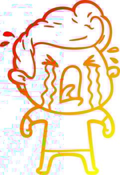warm gradient line drawing cartoon crying man vector