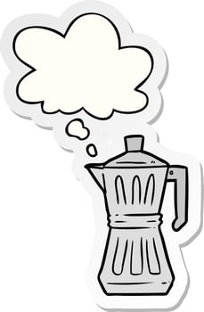cartoon espresso maker and thought bubble as a printed sticker vector