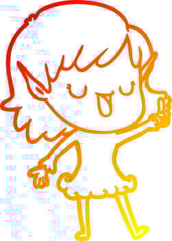 warm gradient line drawing cartoon elf girl vector