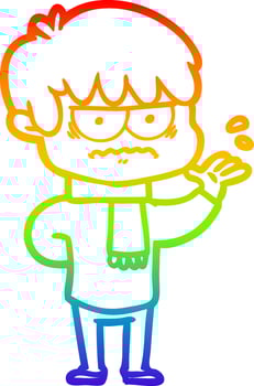 rainbow gradient line drawing annoyed cartoon boy vector