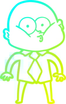 cold gradient line drawing cartoon bald man staring vector
