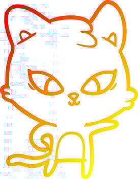 warm gradient line drawing cute cartoon cat vector