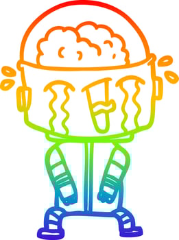 rainbow gradient line drawing cartoon crying robot vector