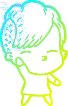 cold gradient line drawing cartoon squinting girl vector