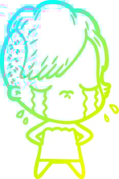 cold gradient line drawing cartoon crying girl vector