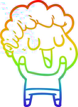 rainbow gradient line drawing laughing cartoon man vector