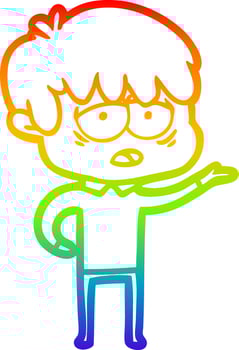 rainbow gradient line drawing cartoon exhausted boy vector