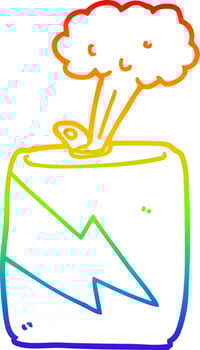 rainbow gradient line drawing cartoon soda can vector