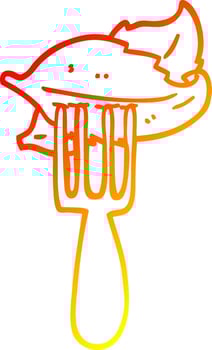 warm gradient line drawing cartoon salad leaves on fork vector