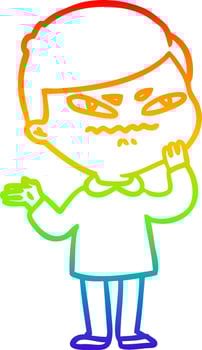 rainbow gradient line drawing cartoon angry man vector