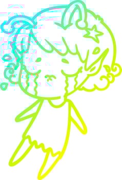 cold gradient line drawing cartoon crying alien girl vector