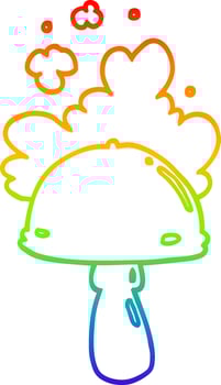 rainbow gradient line drawing cartoon mushroom with spore cloud vector