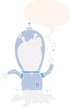 cartoon alien and speech bubble in retro style vector