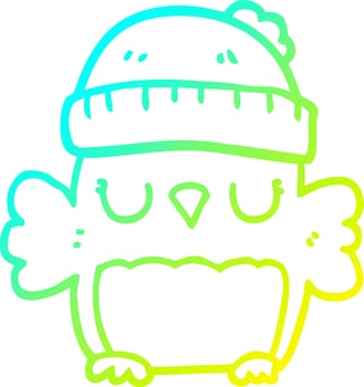 cold gradient line drawing cute cartoon owl in hat vector