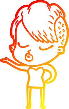 warm gradient line drawing cartoon pretty hipster girl vector