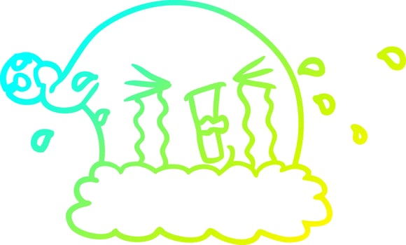cold gradient line drawing cartoon christmas hat crying vector