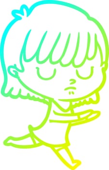 cold gradient line drawing cartoon woman vector