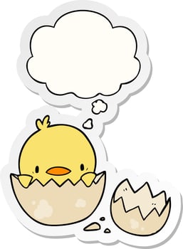 cartoon chick and thought bubble as a printed sticker vector