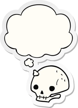 cartoon spooky skull and thought bubble as a printed sticker vector