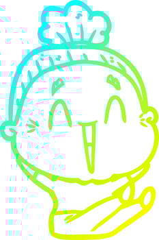 cold gradient line drawing cartoon happy old lady vector