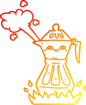 warm gradient line drawing cartoon coffee pot vector