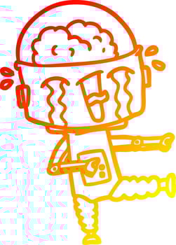 warm gradient line drawing cartoon crying robot pointing vector