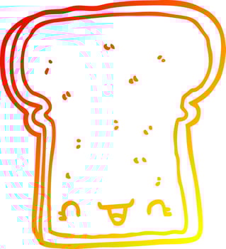 warm gradient line drawing cute cartoon slice of bread vector