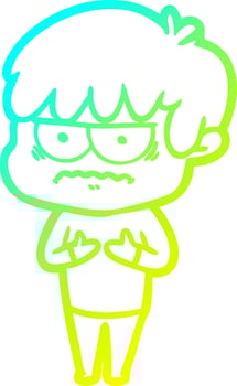 cold gradient line drawing annoyed cartoon boy vector