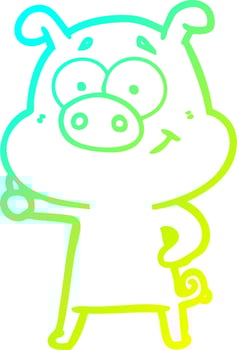 cold gradient line drawing happy cartoon pig vector