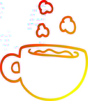warm gradient line drawing cartoon cup of tea vector