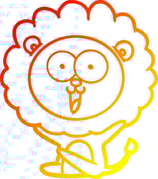 warm gradient line drawing happy cartoon lion vector