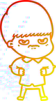 warm gradient line drawing annoyed cartoon boy vector