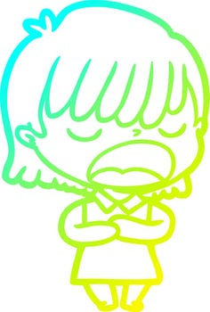 cold gradient line drawing cartoon woman talking loudly vector