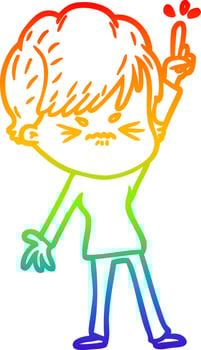 rainbow gradient line drawing cartoon frustrated woman vector