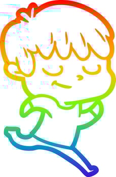 rainbow gradient line drawing cartoon happy boy vector
