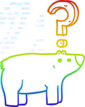 rainbow gradient line drawing cartoon confused bear vector