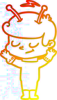warm gradient line drawing friendly cartoon spaceman vector