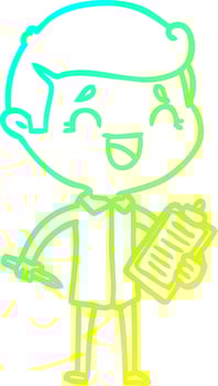 cold gradient line drawing cartoon laughing man with clip board vector