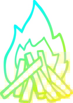 cold gradient line drawing cartoon camp fire vector