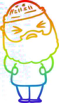 rainbow gradient line drawing cartoon man with beard vector