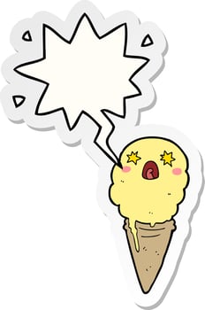 cartoon shocked ice cream and speech bubble sticker vector