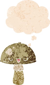 cartoon mushroom and thought bubble in retro textured style vector