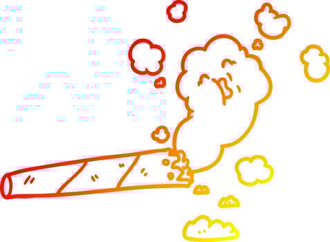warm gradient line drawing cartoon smoking cigarette vector