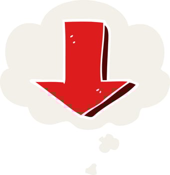 cartoon pointing arrow and thought bubble in retro style vector