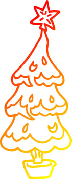 warm gradient line drawing cartoon christmas tree vector