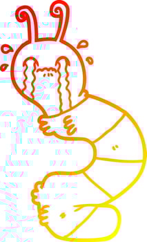 warm gradient line drawing cartoon crying caterpillar vector