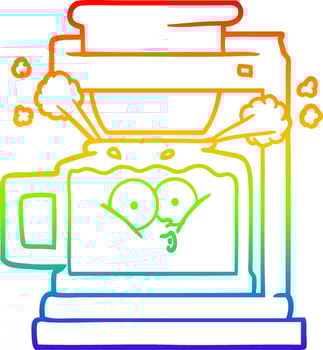 rainbow gradient line drawing steaming hot coffee pot vector