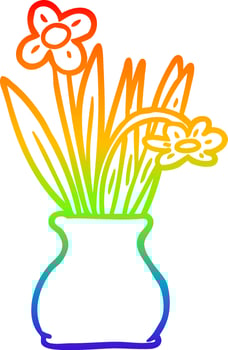 rainbow gradient line drawing flowers in vase vector