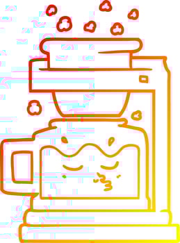 warm gradient line drawing cartoon filter coffee machine vector